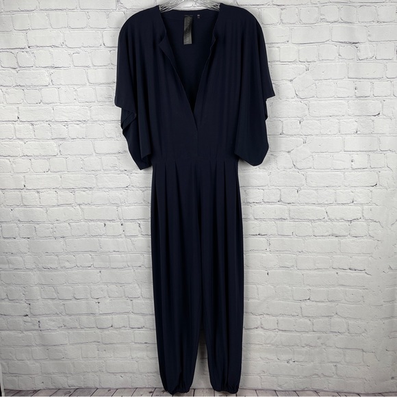 NORMA KAMALI Kulture Rectangle Jog jumpsuit kimono sleeve deep v-neck, size XS - Picture 2 of 13
